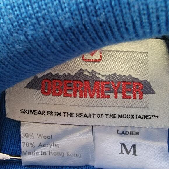 VTG 80s Obermeyer‎ Ski-T Sweater Womens Sz M Blue Wool Blend Turtleneck Winter - Picture 8 of 8
